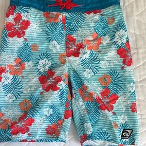 Laguna B Boys Floral Swim Trunks in Teal, Red, Orange, White